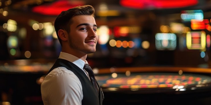 Dealer profesional kami membagikan kartu Teen Patti di meja live studio